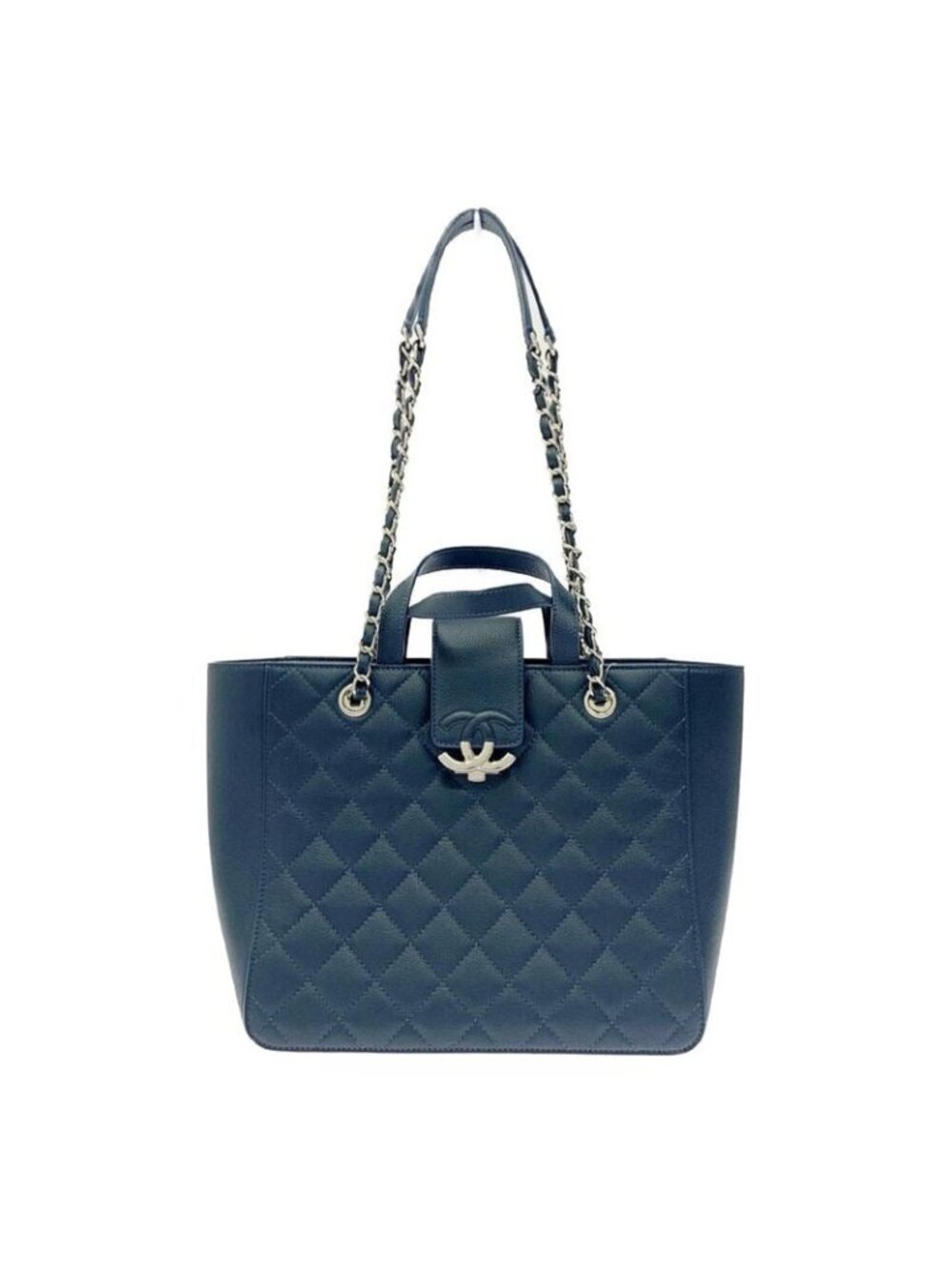 Chanel Quilted Caviar Leather Small Shopping Bag Navy Shoulder - Picture 2 of 11